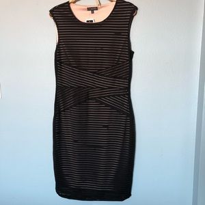 🌹Nude sheath dress with see through black overlay